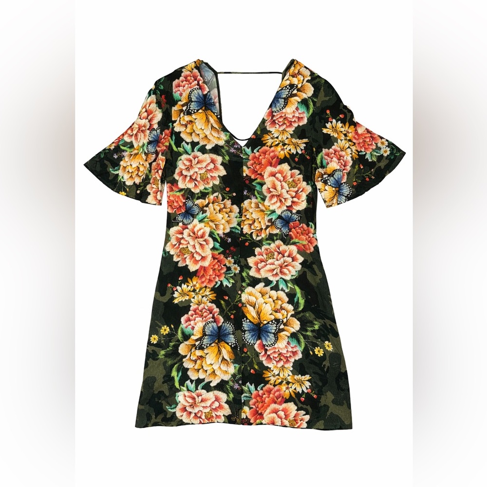 Farm Rio Camo Floral Butterfly Mini Dress Size S EUC Brazilian Beach Boho - Picture 4 of 7
